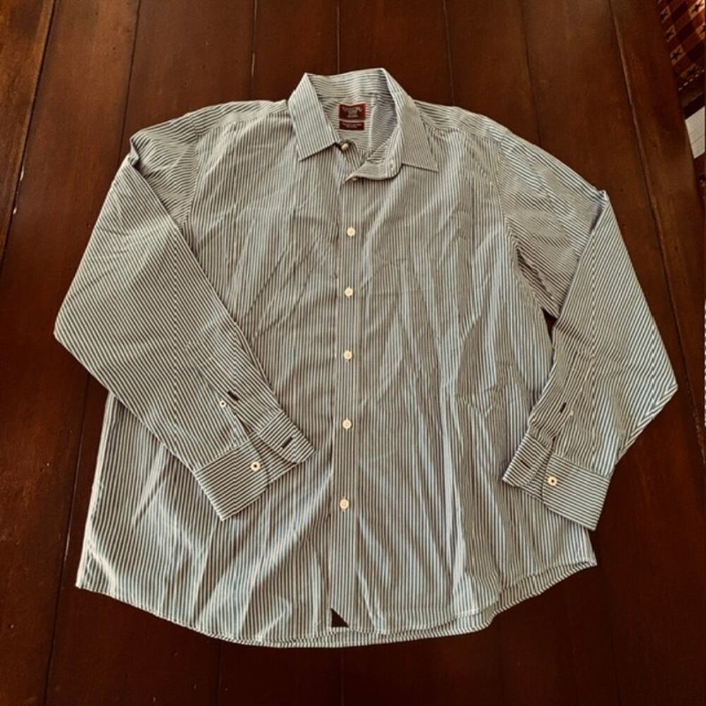 UNTUCKit Men’s Blue White Striped Button‎ Front Shirt XXL Two Ply Cotton